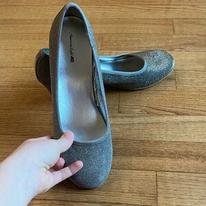 American Eagle Heels Sparkling Silver Heels Women’s size: 6 prom senior dance
